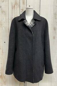 高級婦人服 レディース ＊BURBERRY LONDON バーバリー 　CASHMERE カシミヤ混 ＊ショートコート ジャケット 裏地チェック 13 size ＊グレー