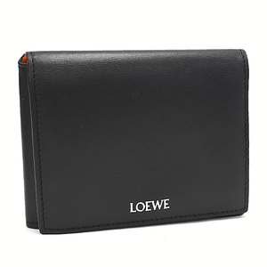 新品同様 ロエベ フォールデッドウォレット 三つ折り財布 CEM1Q94X01 レザー ブラック オレンジ LOEWE