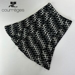 美品 courreges クレージュフレアスカート ハート柄 膝丈 裏地あり 黒 ブラック サイズ36*LC1142