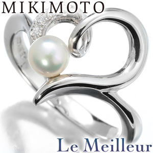 ミキモト オープンハート リング 指輪 アコヤ真珠 4.5mm ダイヤモンド K18 9号 MIKIMOTO 中古 プレラブド 返品OK