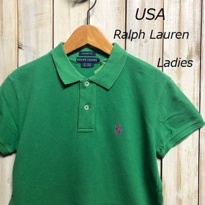 Psh11-2 米買付 Ralph Laurenラルフローレン 鹿の子ポロシャツ グリーン XS (S～Mぐらい) ヴィンテージ オールド　緑 アメリカ古着
