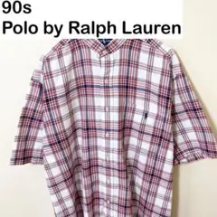 90s Polo Ralph Lauren ノーカラーシャツ　古着　ヴィンテージ