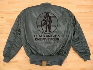 BLACK KNIGHTS カーキ プリントMA-1タイプ 黒 LL Printedジャケット ブラックナイト VFA-154 VF-154 トムキャット U.S. NAVY