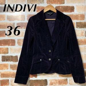 YT0135 【美品】INDIVI インディヴィ ベロアカジュアルテーラードジャケット Sサイズ パーティー お呼ばれ 2次会 女子会