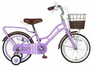 未使用 16インチキッズバイク 16型子供用自転車 パープル 籐風バスケット 持ち手付サドル リアキャリア アウトレット 組立済