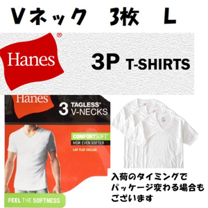 送料込み Hanes ヘインズ Vネック　 tシャツ 3p 綿100％ Ｔシャツ 定番 白 3枚組セット　サイズ　L
