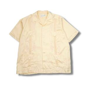 キューバシャツ　メキシカン　刺繍　オレンジ　46　 BS27　古着　ヴィンテージ　半袖シャツ　メキシコ　開襟シャツ　オープンカラー　
