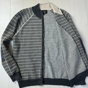 美品/Mサイズ★ダンヒル/dunhill カシミヤブレンド ブロック総柄 ウールニット ブルゾン ジャケット レザーエルボーパッチ セーター メンズ