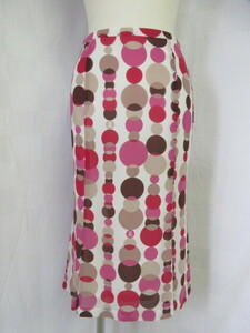 ９４１　ランバン　LANVIN　白地にピンクの水玉模様　ひざ下　チューリップスカート　36サイズ