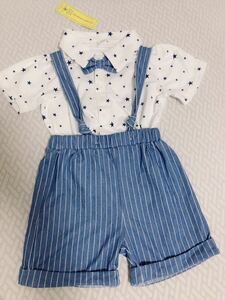 【新品　未使用　タグ付き】ベビー服　上下夏服セット（半袖　半ズボン）ブルー　サイズ92-98cm