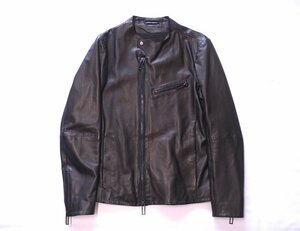 定価20万 極美品 EMPORIO ARMANI エンポリオアルマーニ ラムレザー シングル ライダースジャケット 羊革 ブラック 黒 メンズ M