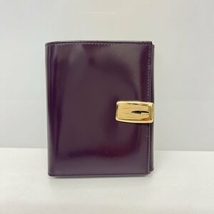 【86】1円～GUCCI グッチ Wホック 二つ折り 財布 エナメル レザー ボルドー ゴールド 金具 035・1742・1909 中古品 箱付き