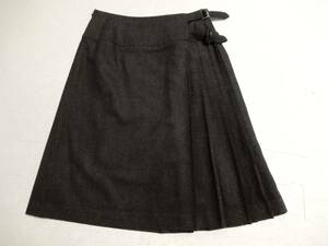「送料無料」ロペ：ROPE♪カシミヤ5％ウール88％混:サイドプリーツ入りグレー巻きスカート風スカート＊サイズ60-86日本製