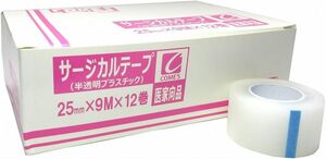 1ロール (x 12) サージカルテープ プラスチック半透明 25mm×9ｍ×12巻 1箱(医家向品 医療用) コメス