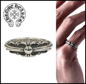 ★正規品★ CHROME HEARTSクロムハーツ CH シルバー BABY CLASSIC FLORAL CROSS RING ベイビー クラシック フローラル クロス リング 4.5号