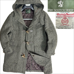 J6217 美品 スコッチハウス ハリスツイード ヘリンボーン柄 ツイードダッフルコート オリーブ M HARRIS TWEED THE SCOTCH HOUSE