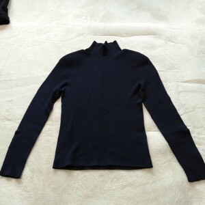 む186 jun ashida サイズL ハイネックセーター 羊毛 ネイビー 薄手 リブ 肩パッド付 洋服 レトロ