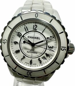 1円〜 Y CHANEL シャネル J12 38mm ホワイトセラミック 白セラ ダイバー メンズ 自動巻き デイト クロスライン 時計 722366939