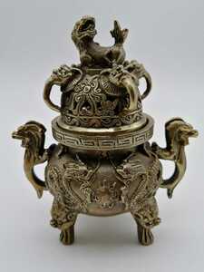 獅子　香炉　龍　銅製　壺
