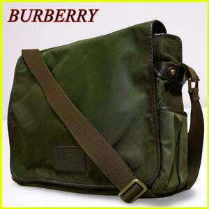 BURBERRY バーバリー メッセンジャーバッグ ショルダーバッグ カーキ モスグリーン ノバチェック ホースロゴ ナイロン 保存袋 メンズ