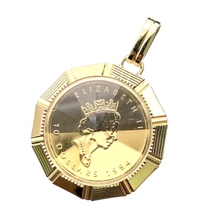 ナダ メイプル金貨 K18/24 純金 エリザベス二世 1994年 16.5g ダイヤモンド 1/4オンス イエローゴールド コイン 保護ガラス付き