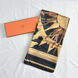 1円極美品HERMES エルメス シルクスカーフ カレ 大判 ストール スカーフ シルク 箱付 アフリカのスプーン服飾小物 