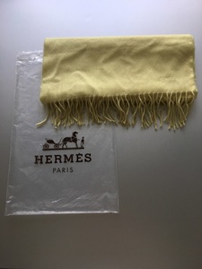 【HERMES】　エルメス　メンズマフラー　イエロー　カシミヤ１００％　美品（新品同様）