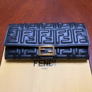 FENDI バゲット コンチネンタル財布 ブラック レザー ズッカ ロング ウォレット 型番8M0251 中古美品