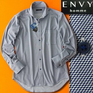 新品 山喜 エンビオム トリコット ニット ジャージー カッタウェイ シャツ M 白紺 【HJW409_70】 ENVY HOMME メンズ 長袖 イージーケア