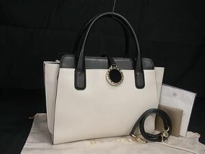 1円 ■美品■ BVLGARI ブルガリブルガリ アルバ レザー クロスボディ 2WAY ハンドバッグ ショルダー ホワイト系×ブラック系 FC0322