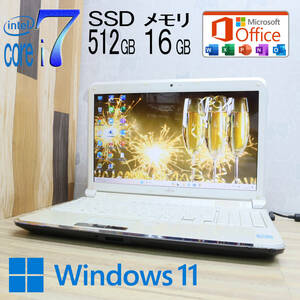 ★中古PC 最上級4コアi7！新品SSD512GB メモリ16GB★A77C Core i7-2630QM Webカメラ Win11 MS Office2019 Home&Business ノートPC★P71083