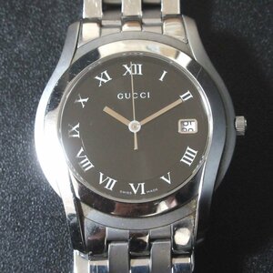 美品 GUCCI グッチ クォーツ 3針式+デイト メンズウォッチ 腕時計 5500M ブラック文字盤×シルバーベルト