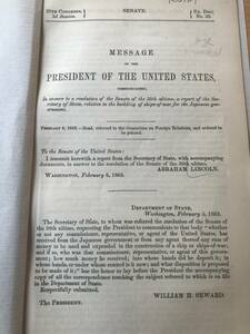 超入手困難 世界初【リンカーン大統領日本関連公文書】1863年2月6日 アメリカが日本のために軍艦建造 世界中でほとんど蔵書なし