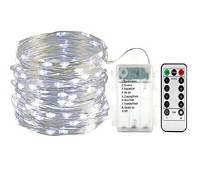LEDイルミネーションライトAyasoon ジュエリーライト 100球 10m 電池式 リモコン付 8パターン 点滅 点灯 タイマー機能 防水