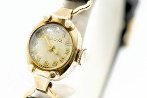 475　BULOVA 17JEWELS 14K GOLD　　L3　　不動品 ブローバ 17石 14金刻印 金無垢 機械式 手巻き レディース 腕時計