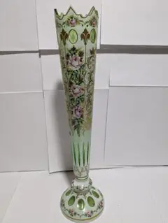 ボヘミアガラス、『薔薇紋飾花瓶』、エナメル彩、銘シール付（画像8）、保管箱付