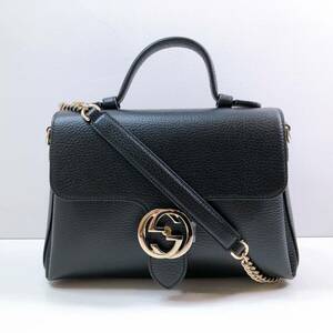 181【美品】GUCCI グッチ インターロッキングG レザー 2WAY チェーン ハンドバッグ レディース ショルダー ブラック 保存袋付き 現状品