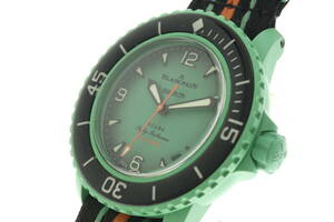LVSP6-3-9 7T035-2 ブランパン スウォッチ 腕時計 SO35I100 インディアンオーシャン 自動巻き 約44g メンズ 緑 付属品付き 動作品 中古