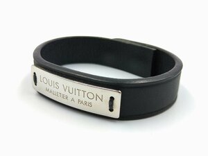 美品 Louis Vitton/ルイ ヴィトン M6512 ブラスレ・プレスイット ロゴプレート レザーブレスレット ブラック×シルバー バングル