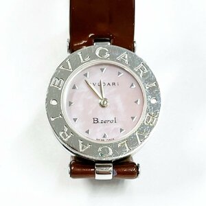 【1円スタート】BVLGARI ブルガリ BZ22S B-zero1 ビーゼロワン SS×革ベルト ピンクシェル文字盤 クオーツ レディース腕時計 260510