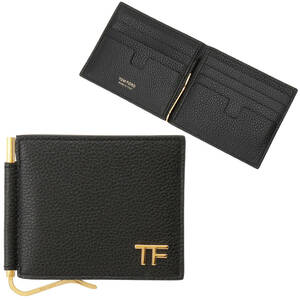 トムフォード TOM FORD YT231 LCL158G 1N001 マネークリップ付 二つ折り財布（小銭入れ無し）ブラック メンズ ウォレット