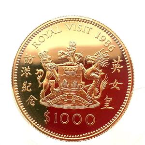 準最高鑑定 エリザベス女王 香港訪問金貨 1986年 22金 1/2オンス PCGS PR 69 イエローゴールド コイン GOLD コレクション 美品