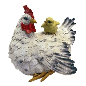 納屋の母鶏とひよこ彫像 ガーデン彫刻/ ガーデニング アクセント オーナメント お庭 芝生 庭園 園芸（輸入品