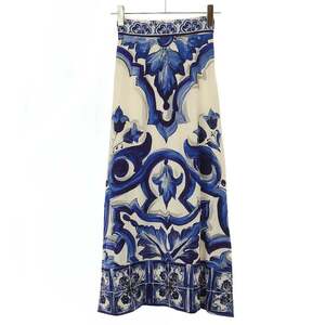 DOLCE&GABBANA ドルチェ＆ガッバーナ Majolica Print Maxi Skirt マジョリカプリントマキシスカート アイボリー×ブルー 36 ITI55S8M57RK