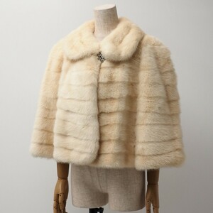 GP6467＝パールミンク*カルヴェンファーズ/carven furs*ミンク/MINK*最高級毛皮*リアルファー*ケープ*コート*サイズFREE*アイボリー系