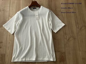 新品訳有り COMME CA ISM コムサイズム ウォッシャブル ケーブル柄 ジャカード 半袖Tシャツ 01ホワイト Lサイズ 64TE03 定価3,900円