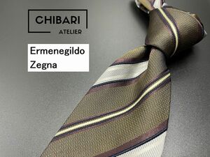 【新古品】ErmenegildoZegna　エルメネジルドゼニア　レジメンタル柄　ネクタイ　3本以上送料無料　ブラウン　光沢　0404051