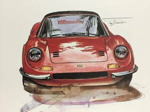 【正規品 絶版】Bowイラスト フェラーリディーノ246GT カーマガジン 44 Ferrari Dino 246GT クラシックカー 旧車 絵