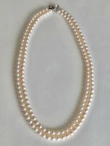 アコヤ本真珠7.5〜8ミリ　セミロング2連ネックレス　　60センチ【 USED美品】