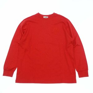 美品◆エルメス ロングTシャツ 胸ロゴ レディース M レッド HERMES【AFB11】